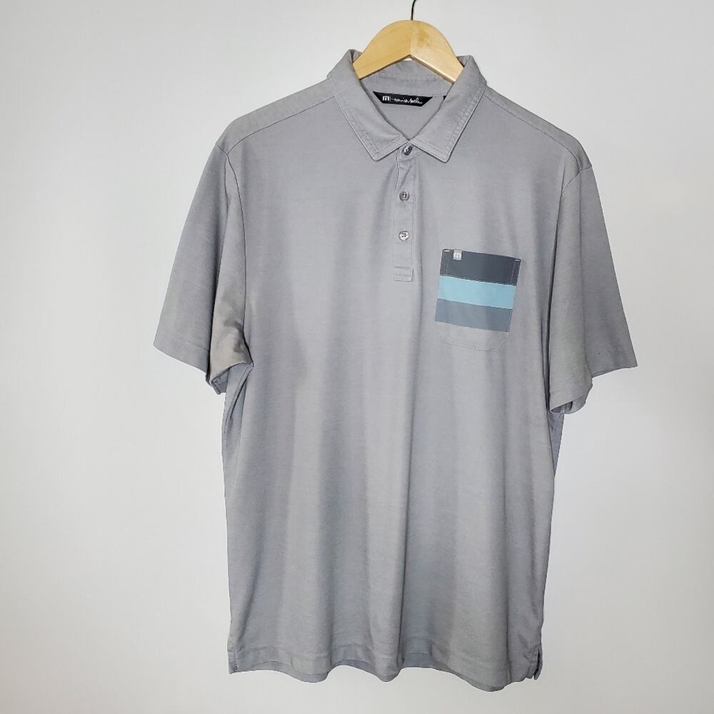 Travis Mathew blue grey pocket front polo shirt Size Large